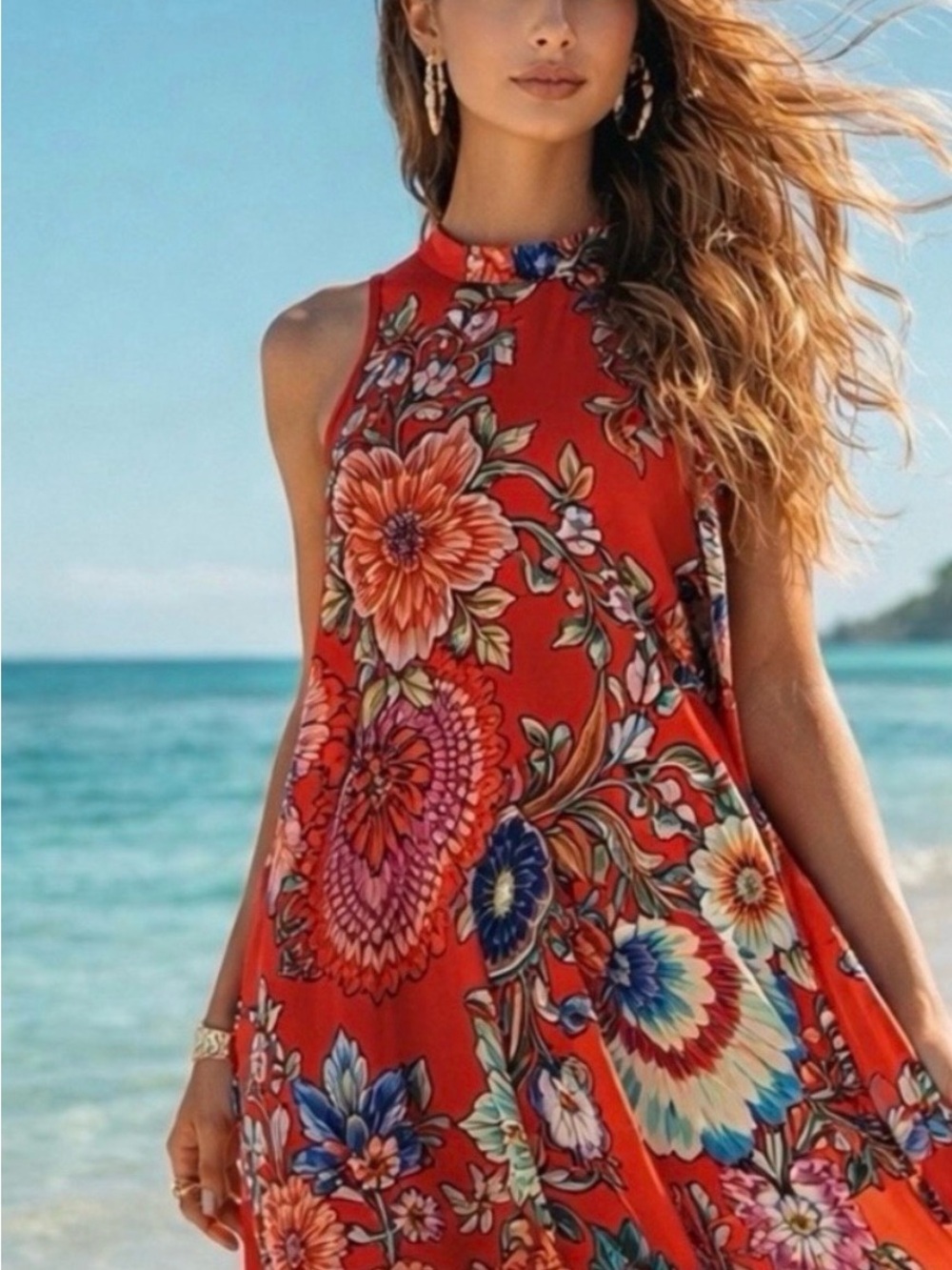 Maeve Red Floral Halter Dress